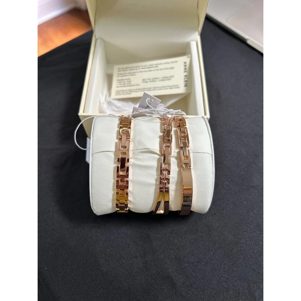 Anne Klein AK/2245GYST Rose Gold Gunmetal Crystal Watch Bracelet Set NWT Box